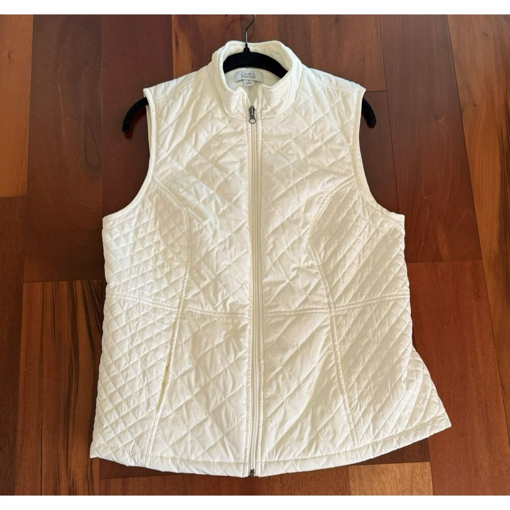 Women's Croft & Barrow M Off White Sleeveless Quilted Puffer Vest Jacket Fall